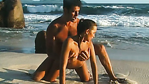 Charming brunette bitch Melanie ass fucked on the beach