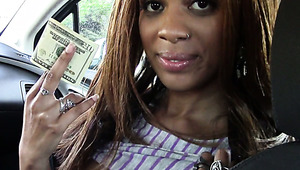 Sassy black babe Verta masturbates in the dude's car