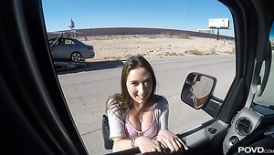 Provocative beaut Ashley Adams banged hard in dude's car
