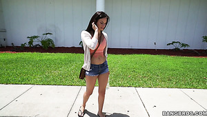 Brunette enchantress Alexis fucks horny dude in his car