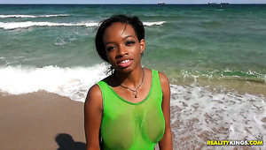 Ebony stunner boned hard doggystyle in arousing interracial video