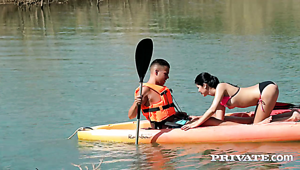 Tempting Lady Dee riding hard cock like a cowgirl having sensual sex by the lake
