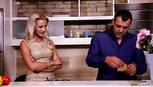 Sexy girl Cherry Kiss fucked brutally in a doggy position in a kitchen