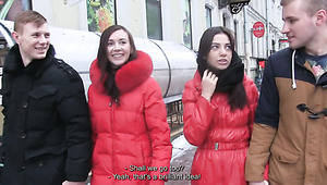 Delicious teen gals fucked brutally in a doggy position in foursome sex clip