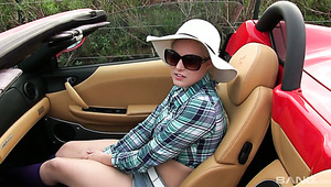 Blonde busty young cutie in the car picked up for a quickie
