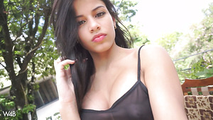 Stunning Latin chick Denisse Gomez takes off her clothes