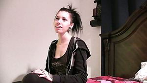 Acting weird and hot punk nympho exposes her too pale titties