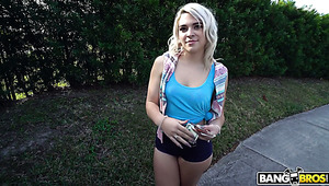 Cute bootyful blondie Rhonda Rhound is offered random fuck for some cash