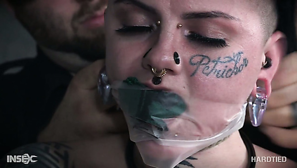 Almost crucified right above the floor Luna LaVey gets twat masturbated