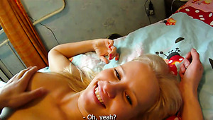 Lascivious blondie hops on sturdy penis cowgirl style in pov sex scene