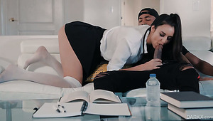 Alluring babe Eliza Ibarra takes black cock deep doggy style