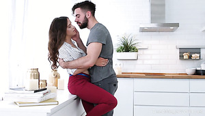 Kinky long haired Mickey Moor feels nice about riding sloppy cock