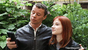 Kinky too pale redhead Emily Red gets poked doggy after sucking dick