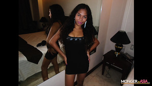 Just real black haired Asian cowgirl Putri fucking doggy in the hotel