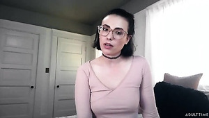 Flexible sporty brunette in glasses is ready for some wild solo masturbation