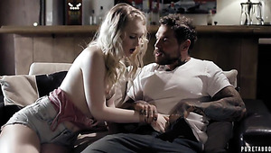 Torrid blonde babe is ready to give nice head before wild missionary