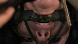 Wanton brunette gal gets her hootchie tickled with vibrator in doggy style