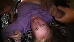 Orgasm craving hussy with tattoo on her tummy loves gangbang