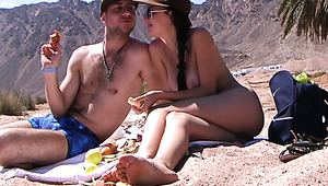 Nasty brunette nympho gives hot blowjob to her lover