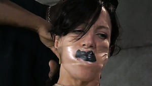 Restrained brunette bitch Elise Graves had hard BDSM session with her black dude