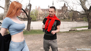Redhead busty babe found old friend on a street for the morning fuck
