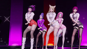 Hot 3D K/DA  Beauties Dance Strip Tease Vigorously Shaking Their Huge Bobs And Hips