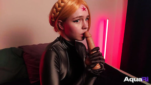 Phonk girl in atomic hear costume gets fucked and takes cumshot shower