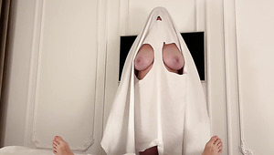 Only the most necessary holes in a ghost costume for a lustful Halloween