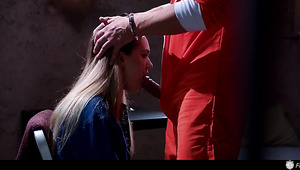 Blondie was interviewing an inmate, when time froze and she got mouth fucked